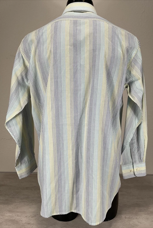 Camisa de vestir Oleg Cassini manga larga aguja única a medida 16 32/33 rayas Foto 3 de 4