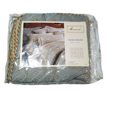 Monmartre Euro Shams Set of 2 French Blue Gold Rope Trim Jacquard Woven 26 x 26