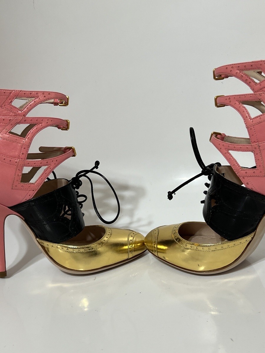 靴 S/S2000 Miu Miu Strap Leather Heels 37 Miu Miu S/S2000 Bow Metallic Leather Mules - Etsy