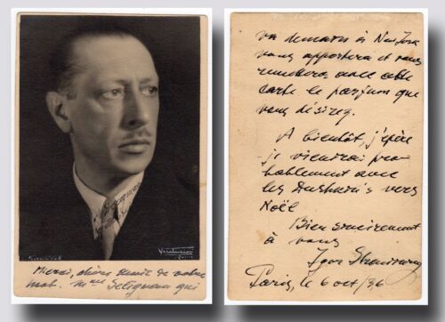 Stravinskij, Igor (1882-1971) - Fotografia ben firmata e nota autografa firmata - Foto 1 di 1
