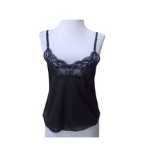 VTG JC PENNEY Black 100 Anton Nylon Lace Trim Cami Camisole MADE IN USA Sz 32