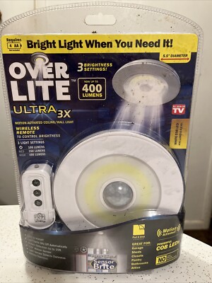 Over Lite Ultra 3X Motion Activated Ceiling Wall Light Remote Control 400 Lumens