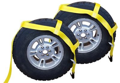 (1 pair) Yellow Demco Kar Kaddy Style Tow Dolly Straps, 13''-17'' w/ Flat Hooks
