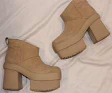 UGG NEW HEIGHTS PLATFORM MINI SUEDE WOMEN'S BOOTS SIZE US 8 NIB MSD TAN