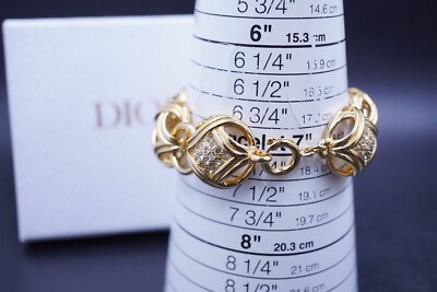 Vtg CHRISTIAN DIOR Half Balls Rhinestone Link Gold Tone