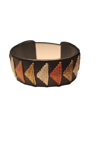 Vince Camuto Brown Leather Bracelet with Gold Accents Vince Camuto Gold Tone & Brown Genuine Leather Wide Cuff  main image 2