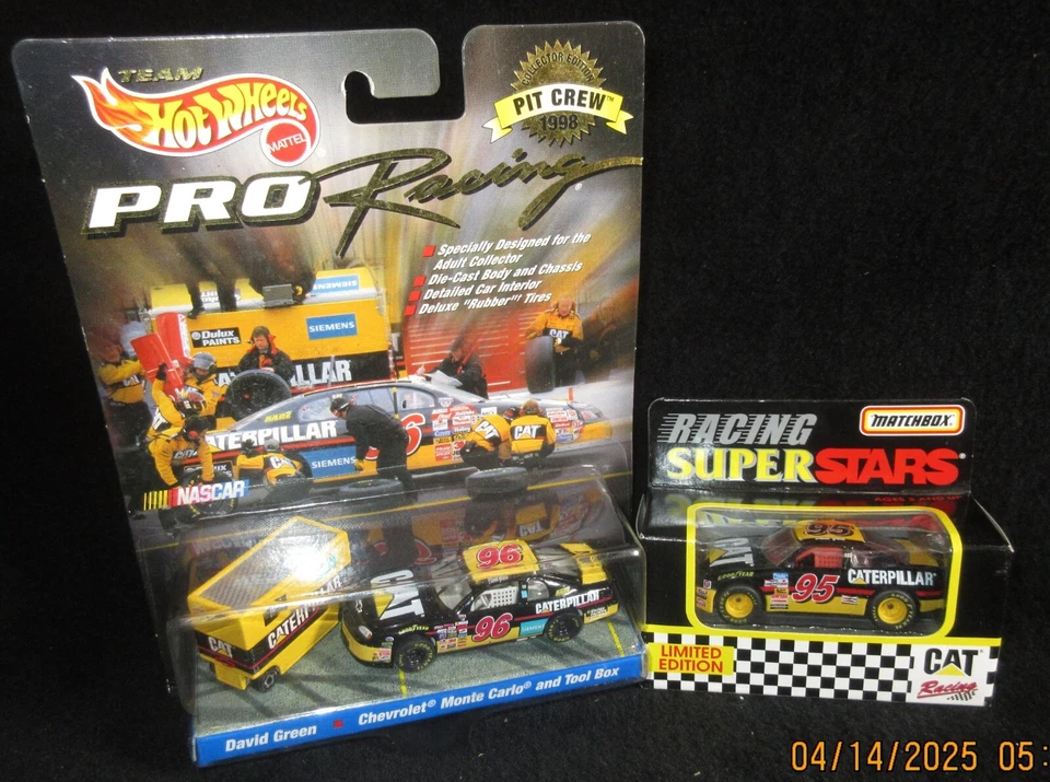 Hot Wheels Pro Racing NASCAR Pit Crew David Green Car 1/64 Matchbox CATERPILLAR Foto 2 de 4