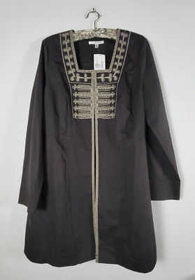 CAbi Women's Turkish Delight Jacket Embroidery Beaded Cotton Black Size 12 NEW