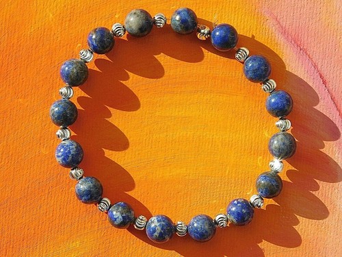 Herren / Damen 8mm Handgefertigt Edelstein & Silber Perlen Armband - Lapis - Picture 3 of 3