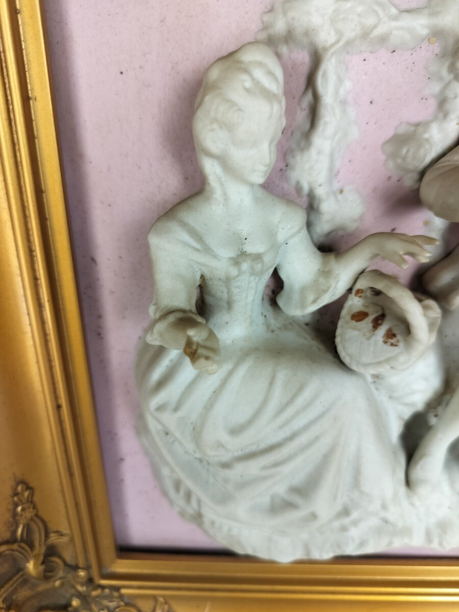 vintage Wall Hanging Porcelain Art Scene Framed Meissen Germany 3D