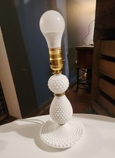 Vintage White Milk Glass Hobnail Table Boudoir LAMP Bedroom Nightstand