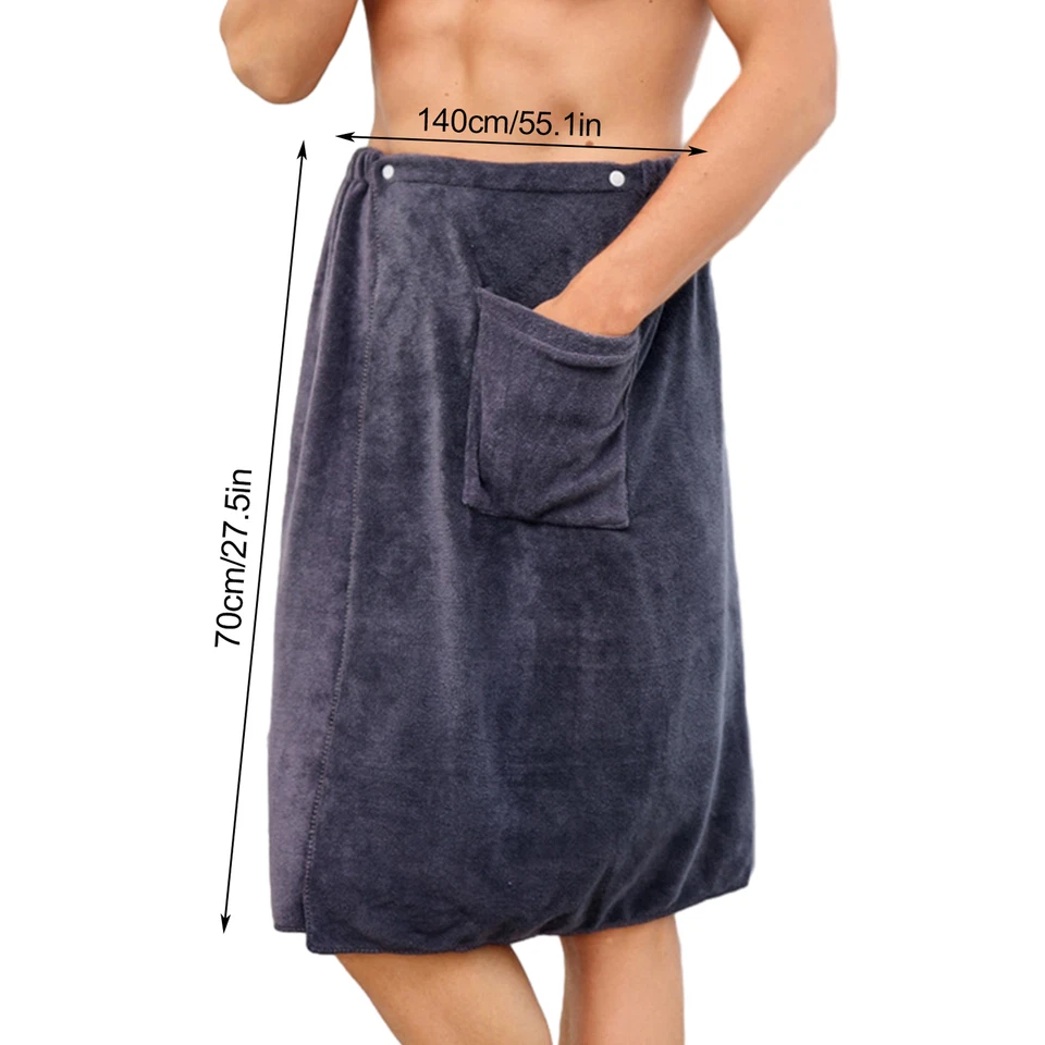Toalla de baño ajustable para hombre Toallas de sauna envoltura de spa ducha con bolsillo Foto 2 de 4