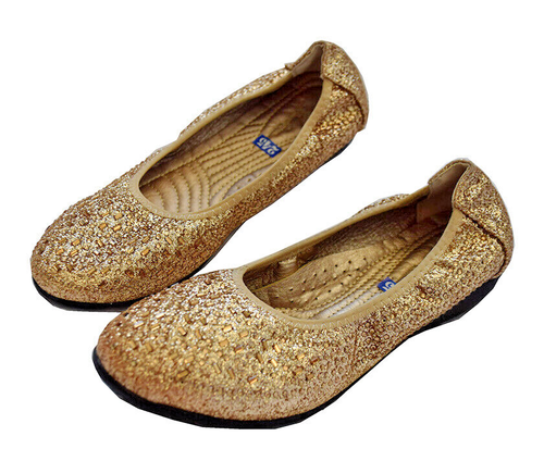 Gold Glitter Textured Ballet Flats Girl's Size 245 Slip-On Shoes, NEW