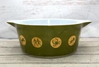 Vintage 1960's Pyrex Zodiac Horoscope Casserole Bowl Green Gold 2 1/2 Qt.