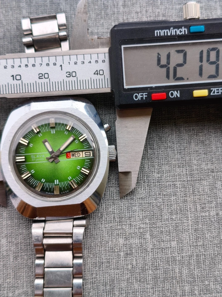 Seltene Slava Automatik Armbanduhr UdSSR Grünes Fumé Zifferblatt Großes Gehäuse - Bild 4 von 4