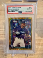 2025 Topps Chrome Julio Rodriguez #261 Gold Raywave Refractor /50 PSA 10 POP 1