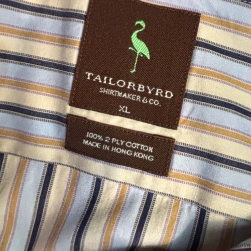 TailorByrd Button Down Mens SZ XL Classic Fit Long Sleeve Striped Gray Blue Tan - Picture 4 of 6