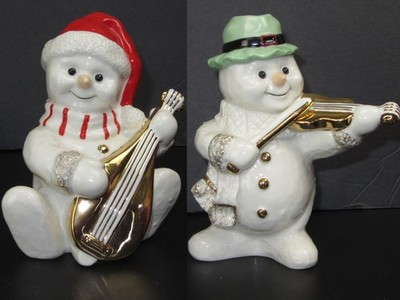2 Snowman Guitar, Violin Musicians Christmas Decor Figurines Vintage Mikasa Set