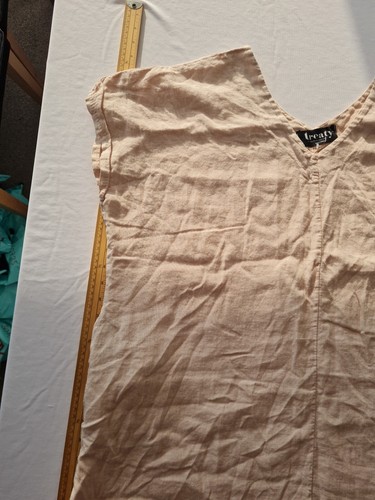 Túnica de lino con cuello en V para dama talla Tratado (ver fotos) bolsillos crema 30704 - Imagen 5 de 14