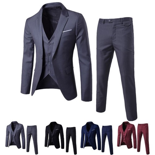 Suit blazer set office plus size work Coat + Vest + Trouser Wedding Groom - Picture 4 of 22