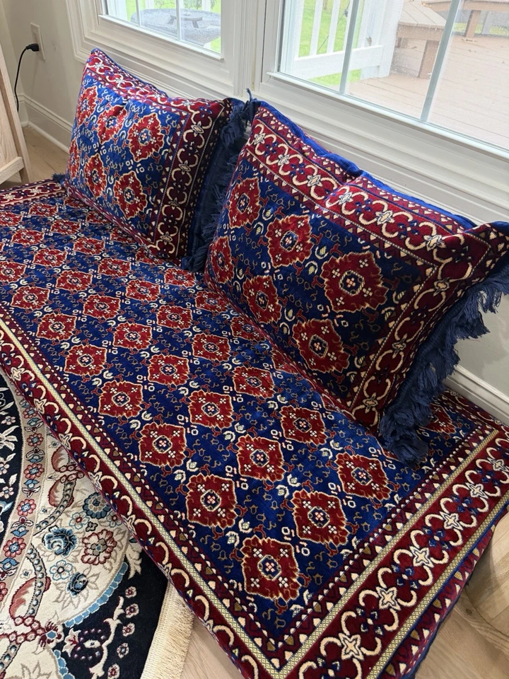 Cubierta de colchón azul afgana Toshak Majlis cubierta de yalsa cubierta de cama Foto 3 de 4