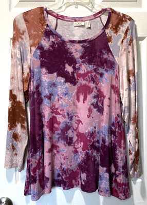 Logo Lori Goldstein Pullover Top Tie Dye Long Sleeve Pockets Stretch Size 1X NEW