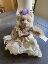 Annette Funicello Bear Hugs 10in Beige Plush Bear w/ Dress  Hat Ear Tag 2003