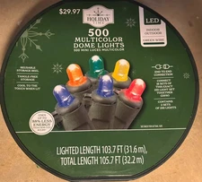 NEW Holiday Time 500-Count MULTICOLOR LED Dome Christmas Lights GREEN WIRE