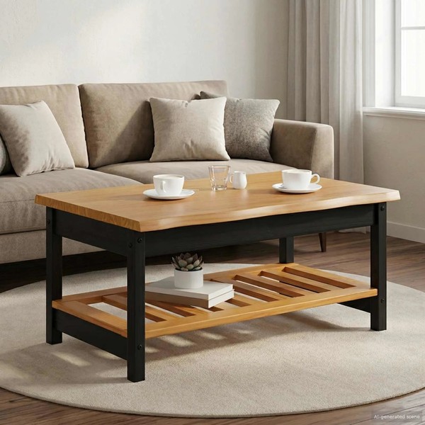 Vidaxl Couchtisch Ekai Schwarz 100 X 60 X 45,5 Cm Massives Kiefernholz-image