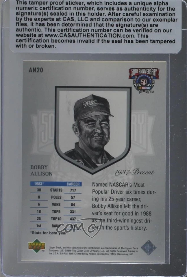 CAS Certified 1998 Road to the Cup NASCAR 50th Anniversary Bobby Allison Sealed - Image 2 of 2