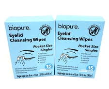 Biopure Pocket Size 15 Individually Wrapped Eyelid Cleansing Wipes Lot of 2