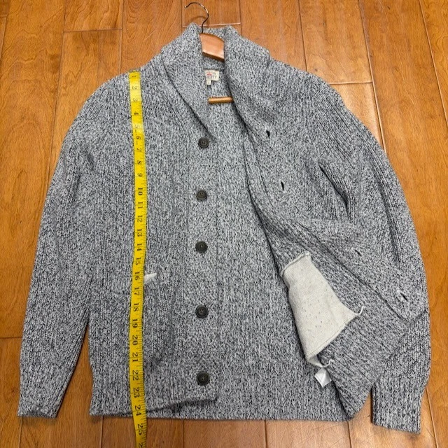 Cárdigan cuello chal Faherty para hombre S gris jaspeado algodón cachemir pescador Foto 4 de 4