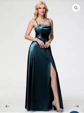 Cicinia Satin Formal Maxi Dress Prom XS Teal Elegant Spaghetti Strap NEED REPAIR