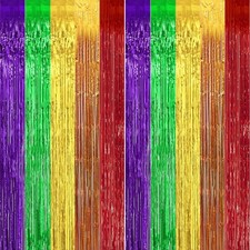 2 Pack Rainbow Pride Flag Fringe Curtain, 3.2ft x 9.8ft, 6 Color Metallic Tinsel