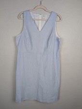 J Crew Dress 18 Blue Stripe Sleeveless Sheath V Neck Cotton Knee Length Mb