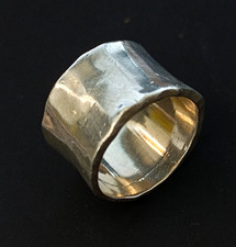Sterling Silver Wide Band Ring Minimalist Hammered Modernist Vintage Bold Solid
