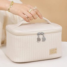 Convenient Makeup Bag PU Solid Color Handheld Toilet Bag Cosmetics Storage Bag L