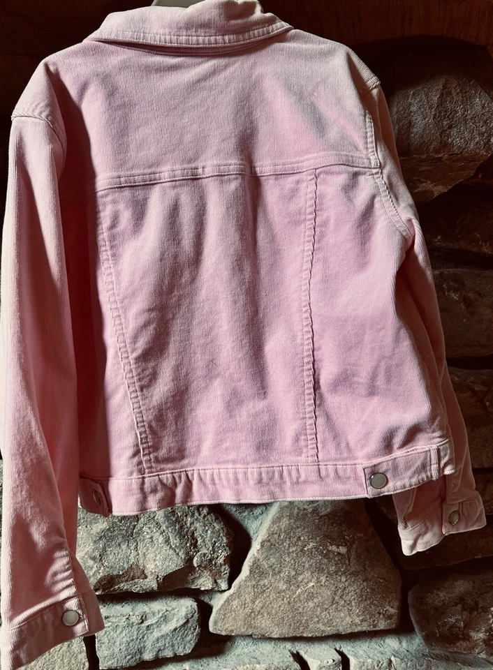 Hartstrings Girl’s Corduroy Trucker Jacket, 10-12, Pink Corduroy, Snap Front EUC - Image 2 of 4