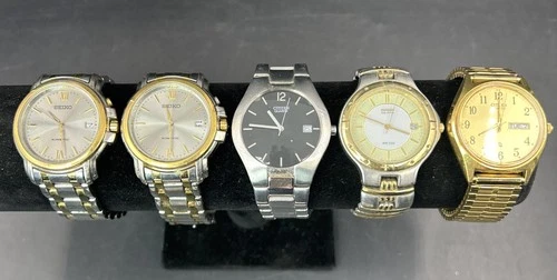 Seiko & Citizen Lot Of 5 Mens Vintage Quartz Watches, Kinetic, Eco-drive + More