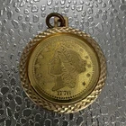 Gold Tone Coin Pendant Necklace Liberty Eagle Round Money Design Jewelry