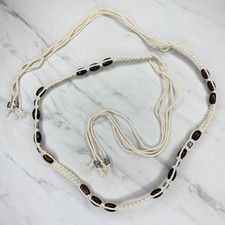 Boho Wood and Silver Tone Beaded Tie Belt Size XS Small S