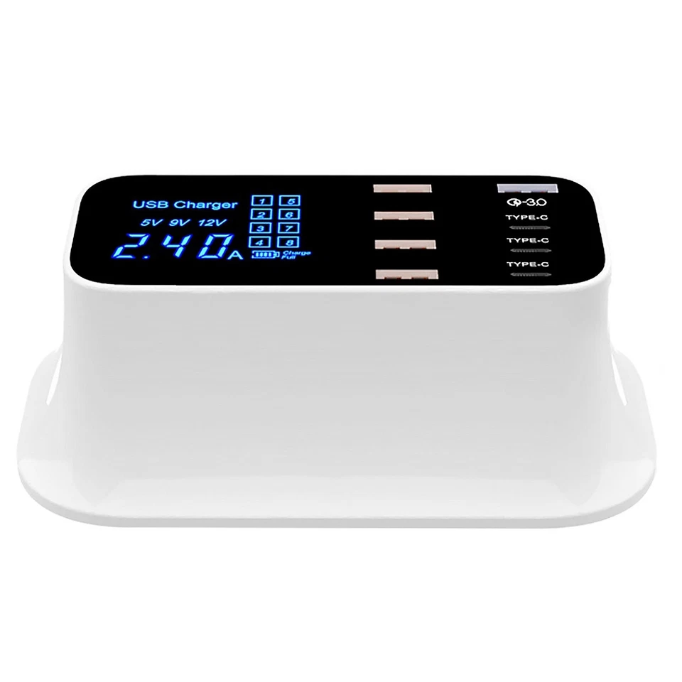 Freenet 42W Schnell Ladegerät QC 8-Fach Netzteil USB-C USB-A Desktop Ladestation - Bild 2 von 4
