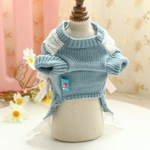 Warm Coat Classic Princess Dress Knit Clothes Dog Jumper Pet Cat Puppy Winter - Picture 2 of 13