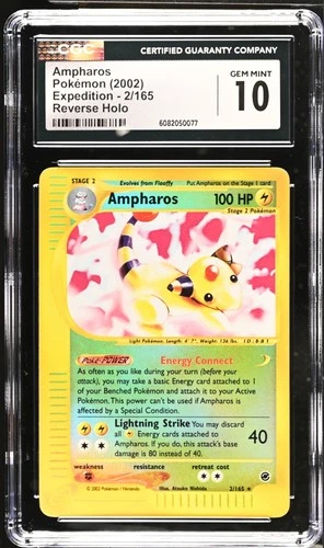 2002 POKEMON EXPEDITION ENGLISH AMPHAROS REVERSE HOLO 2/165 CGC 10 GEM MINT