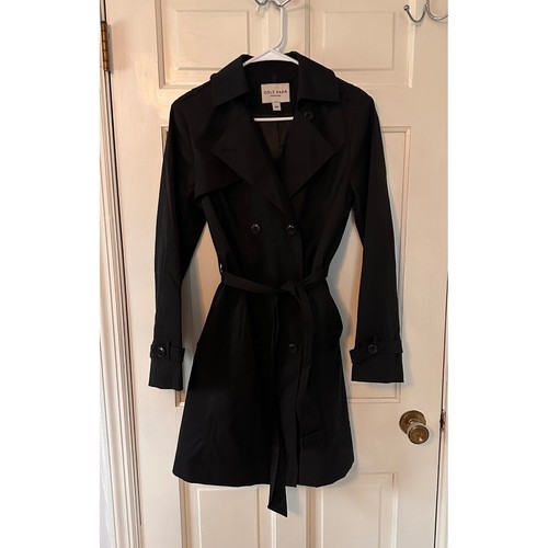 Cole Haan Trench Rain Coat Classic Double Breasted Belted Black Jacket Size M/M - Picture 6 of 11