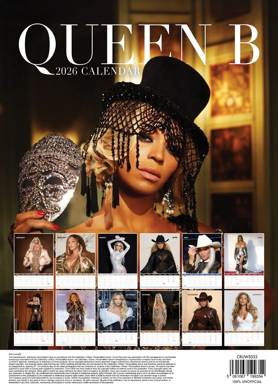 Beyoncé Calendar 2026 Vertical Wall Calendar