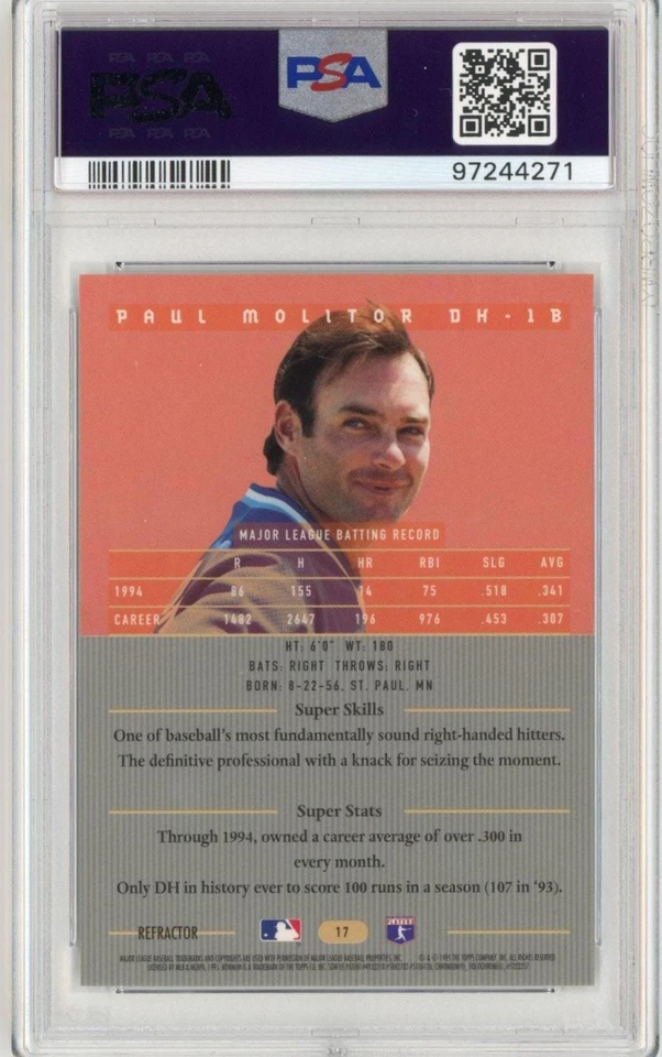 Paul Molitor 1995 Bowman's Best #17 Red Refractor PSA 9 POP 6 - Image 2 of 2