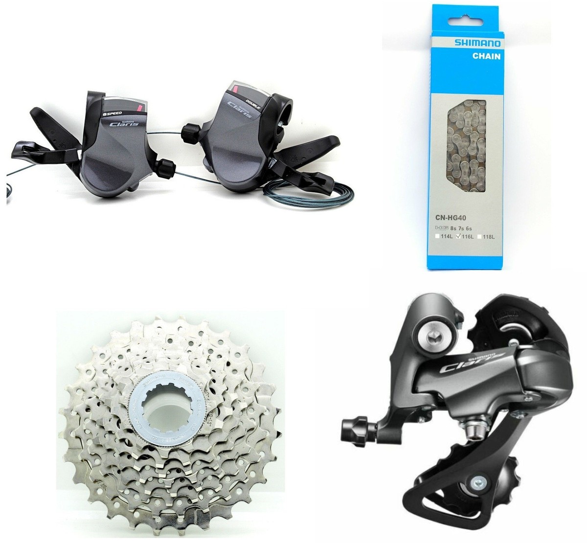 Shimano Claris SL-R2000 2x8 Flat Bar Shifters+RD-R2000-GS CS-HG50
