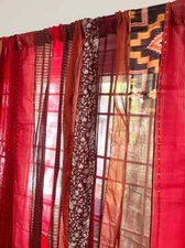 2 Pc Indian Old Recycle Silk Saree Boho Multi Curtain Door Drape Decor Curtain