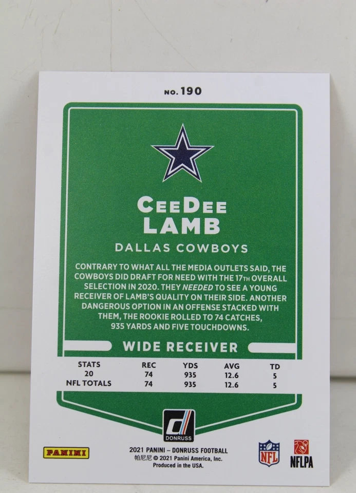 CeeDee Lamb 2021 Donruss Football Gold Holo Press Proof SP Refractor Card #190 - Image 3 of 4